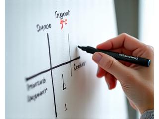 아이젠하워 매트릭스 다이어그램이 그려진 화이트보드 이미지